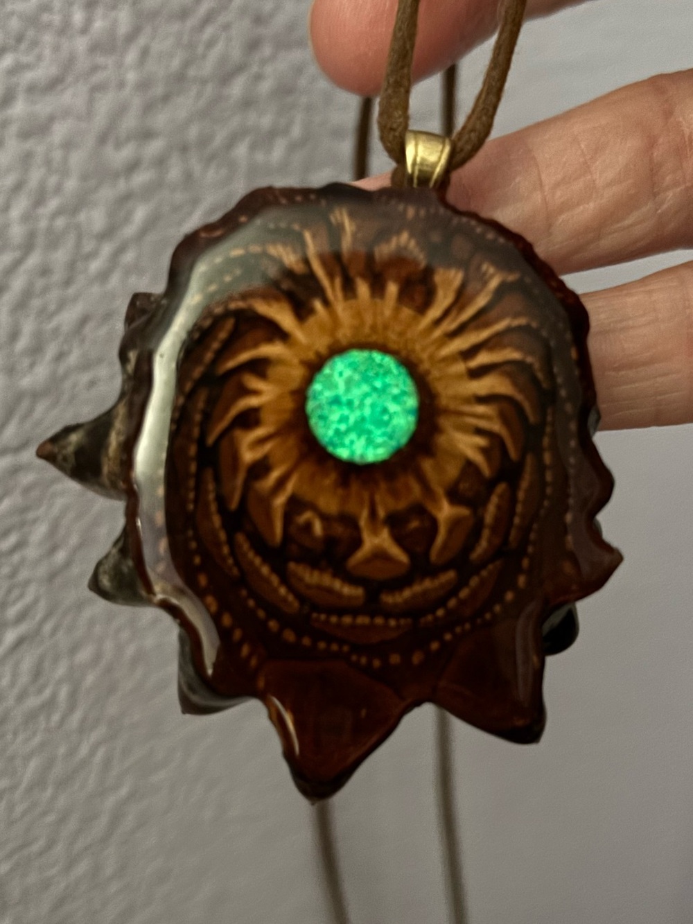 Original Third Eye Pinecone Crushed Turquoise (Glows) High Shine Pendant - Picture 2 of 3